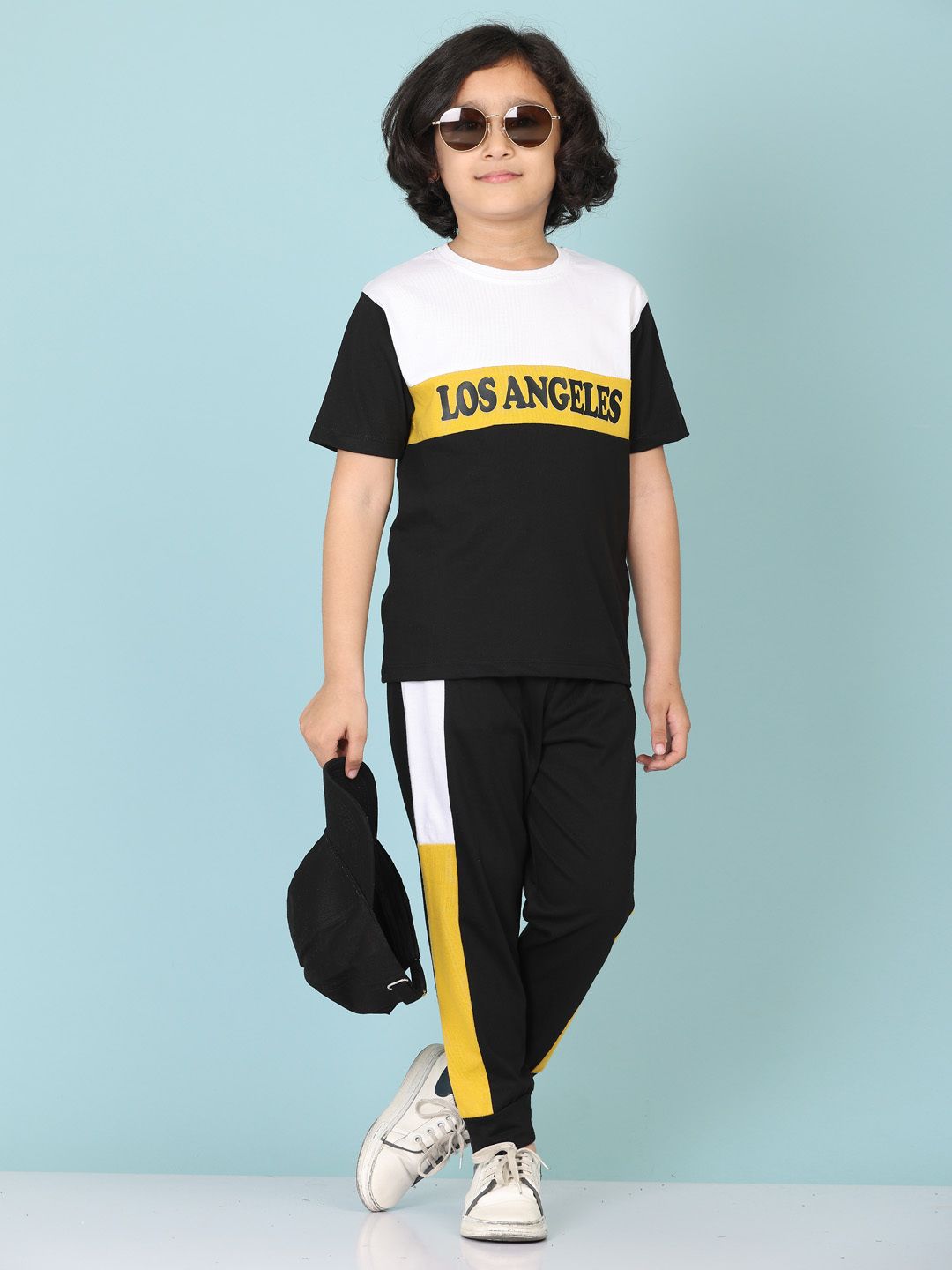 Boys Casual T-shirt Track Pants  (YELLOW)