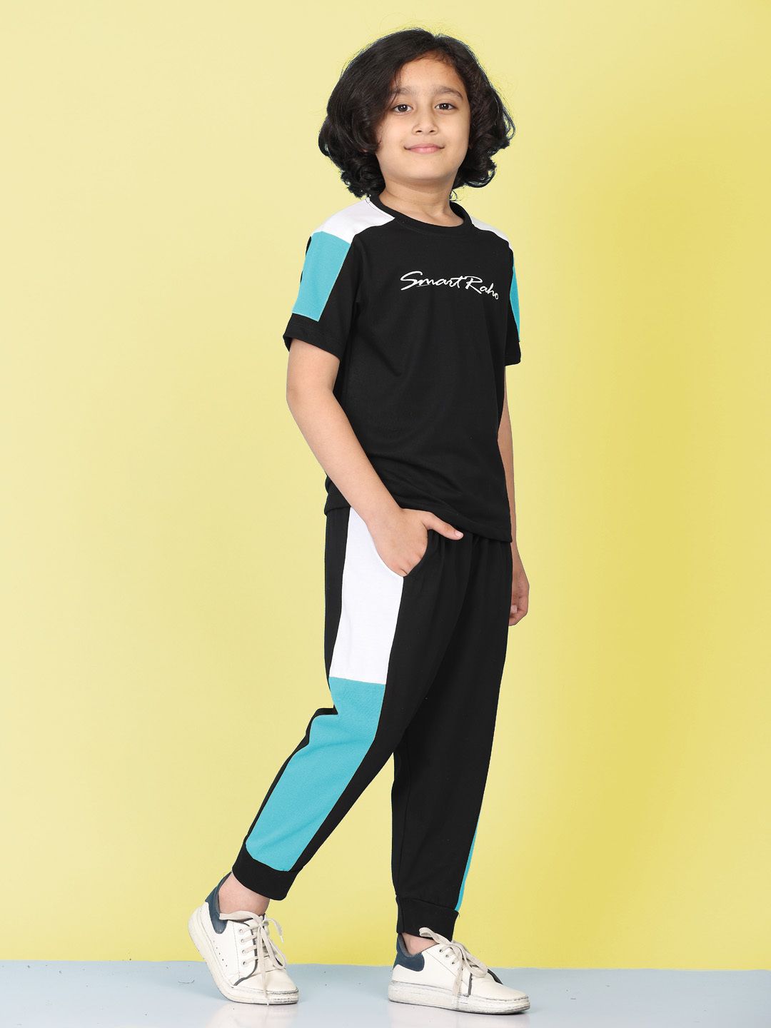Boys Casual T-shirt Track Pants  (BLUE)
