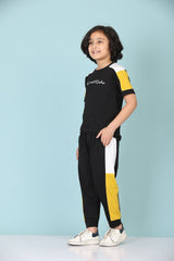 Boys Casual T-shirt Track Pants  (BLACK)
