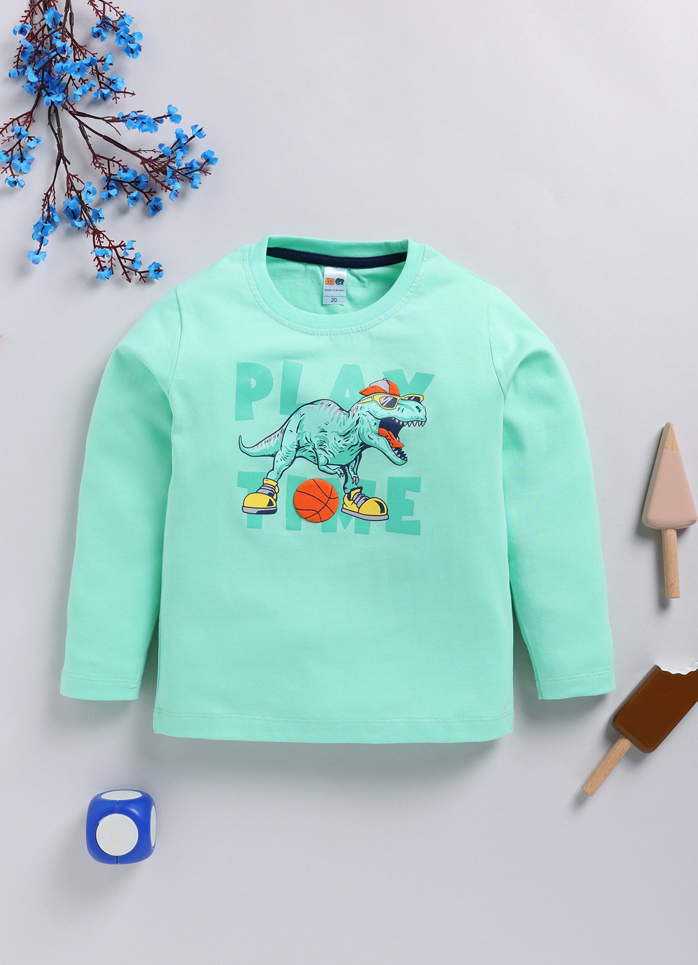 Boys Graphic Print Pure Cotton Regular T Shirt  (Green, Pack of 1)