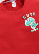 Boys Graphic Print Pure Cotton Regular T Shirt  (Red, Pack of 1)