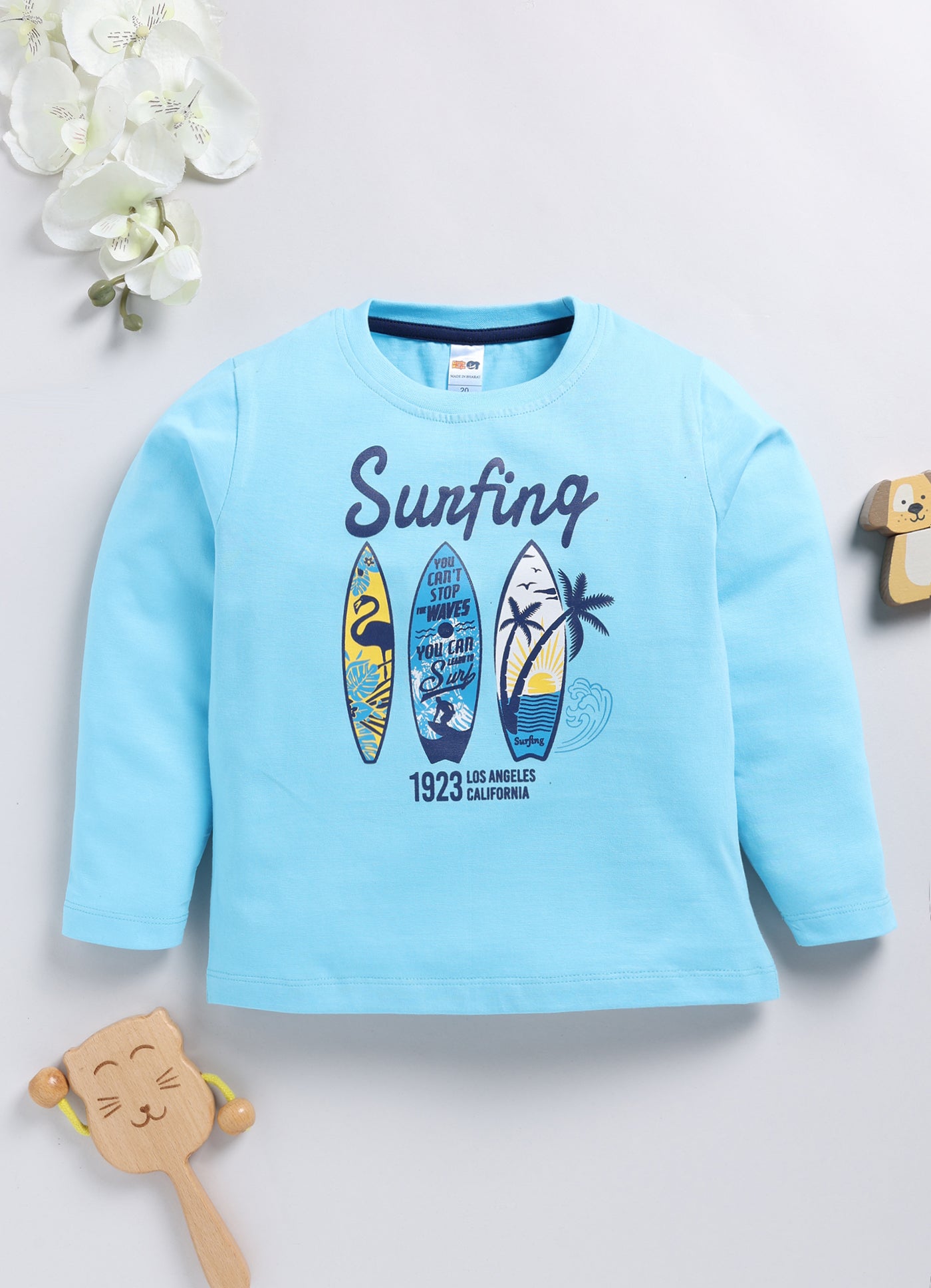 Boys Graphic Print Pure Cotton Regular T Shirt  (Blue, Pack of 1)