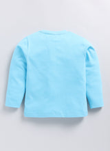 Boys Graphic Print Pure Cotton Regular T Shirt  (Blue, Pack of 1)