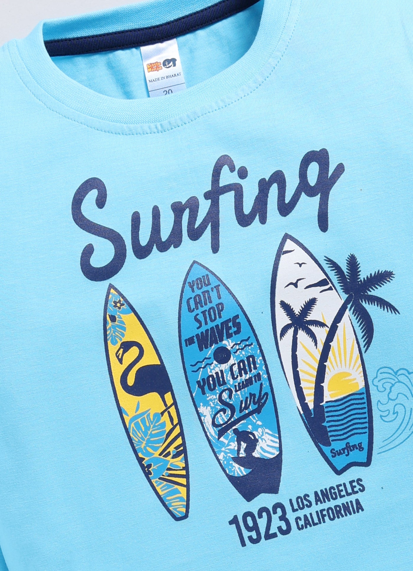 Boys Graphic Print Pure Cotton Regular T Shirt  (Blue, Pack of 1)