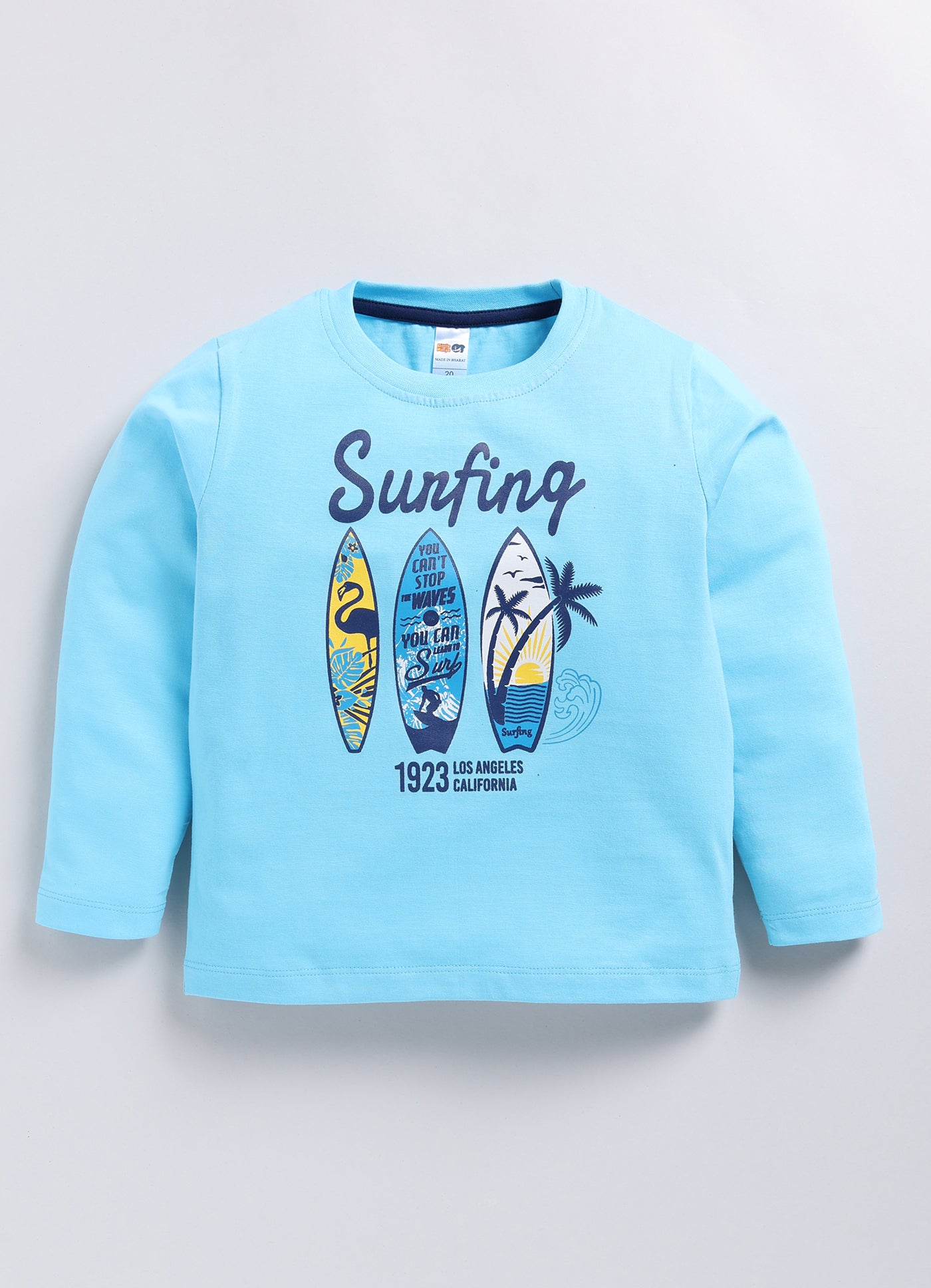 Boys Graphic Print Pure Cotton Regular T Shirt  (Blue, Pack of 1)