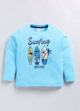 Boys Graphic Print Pure Cotton Regular T Shirt  (Blue, Pack of 1)