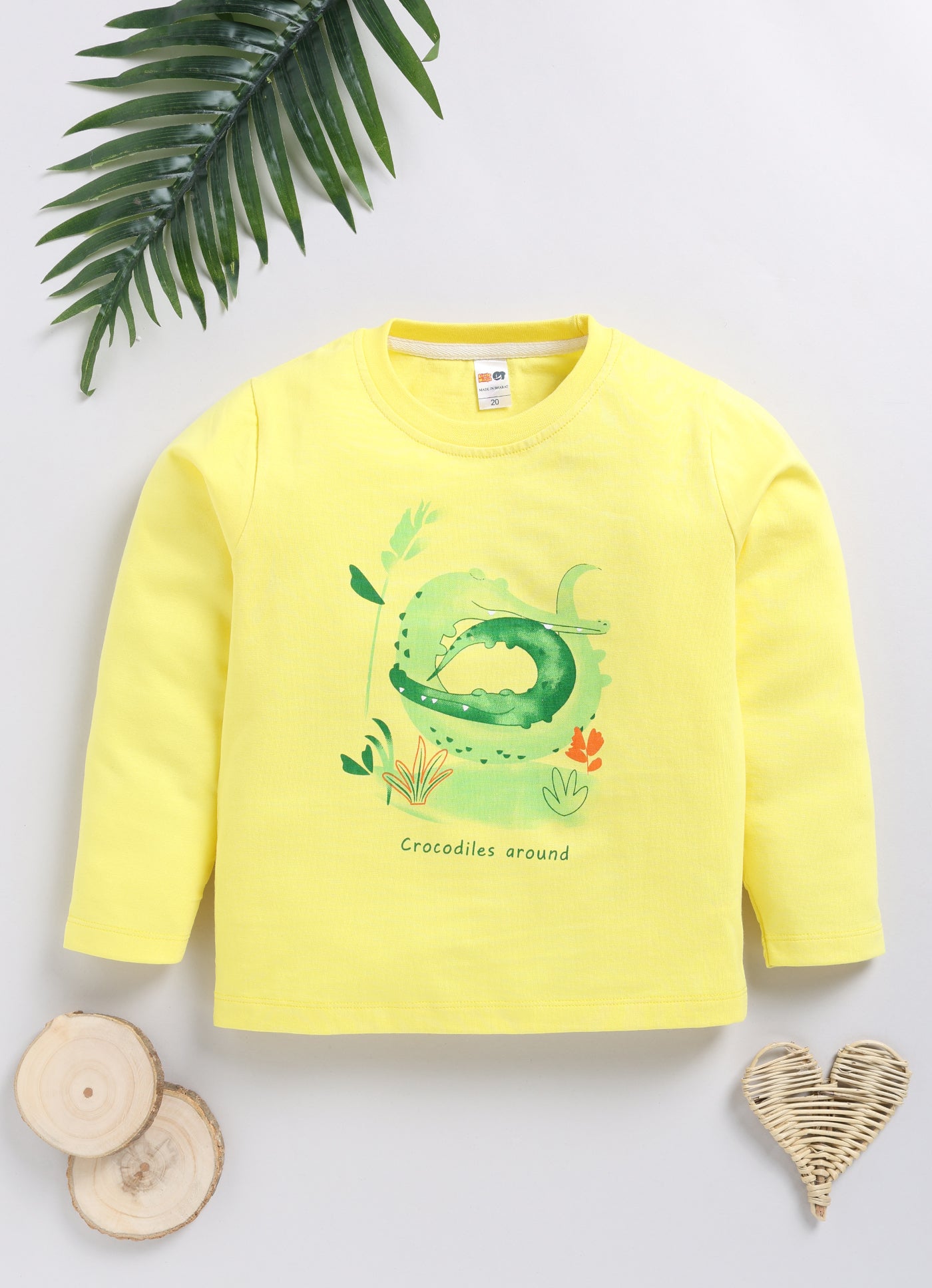 Boys Graphic Print Pure Cotton Regular T Shirt  (Yellow, Pack of 1)