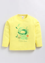 Boys Graphic Print Pure Cotton Regular T Shirt  (Yellow, Pack of 1)