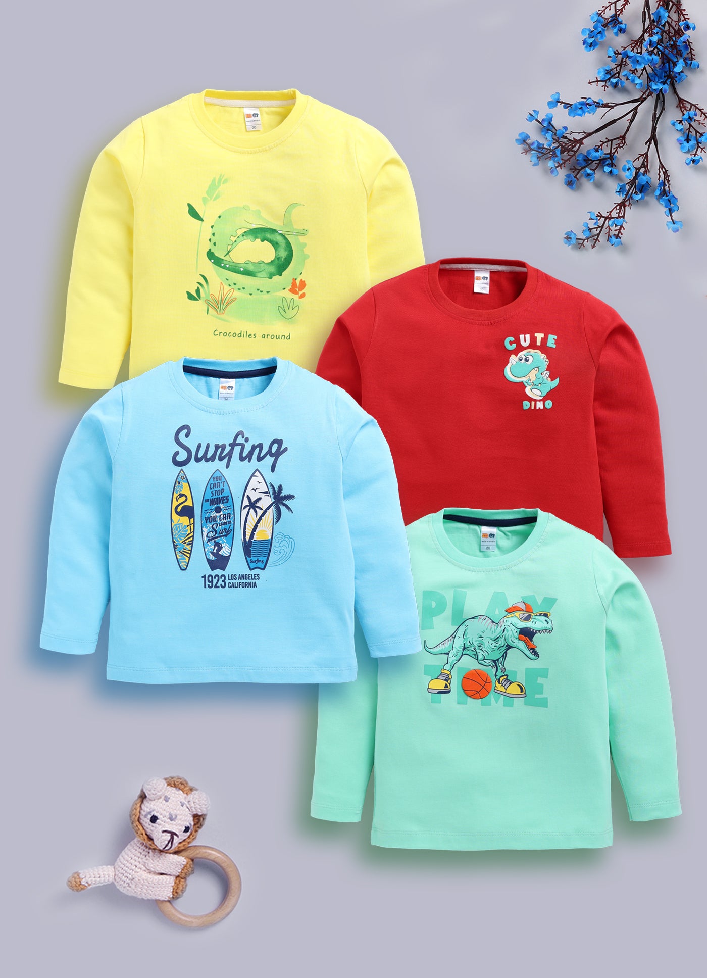 Boys Graphic Print Pure Cotton Regular T Shirt  (Multicolor, Pack of 4)