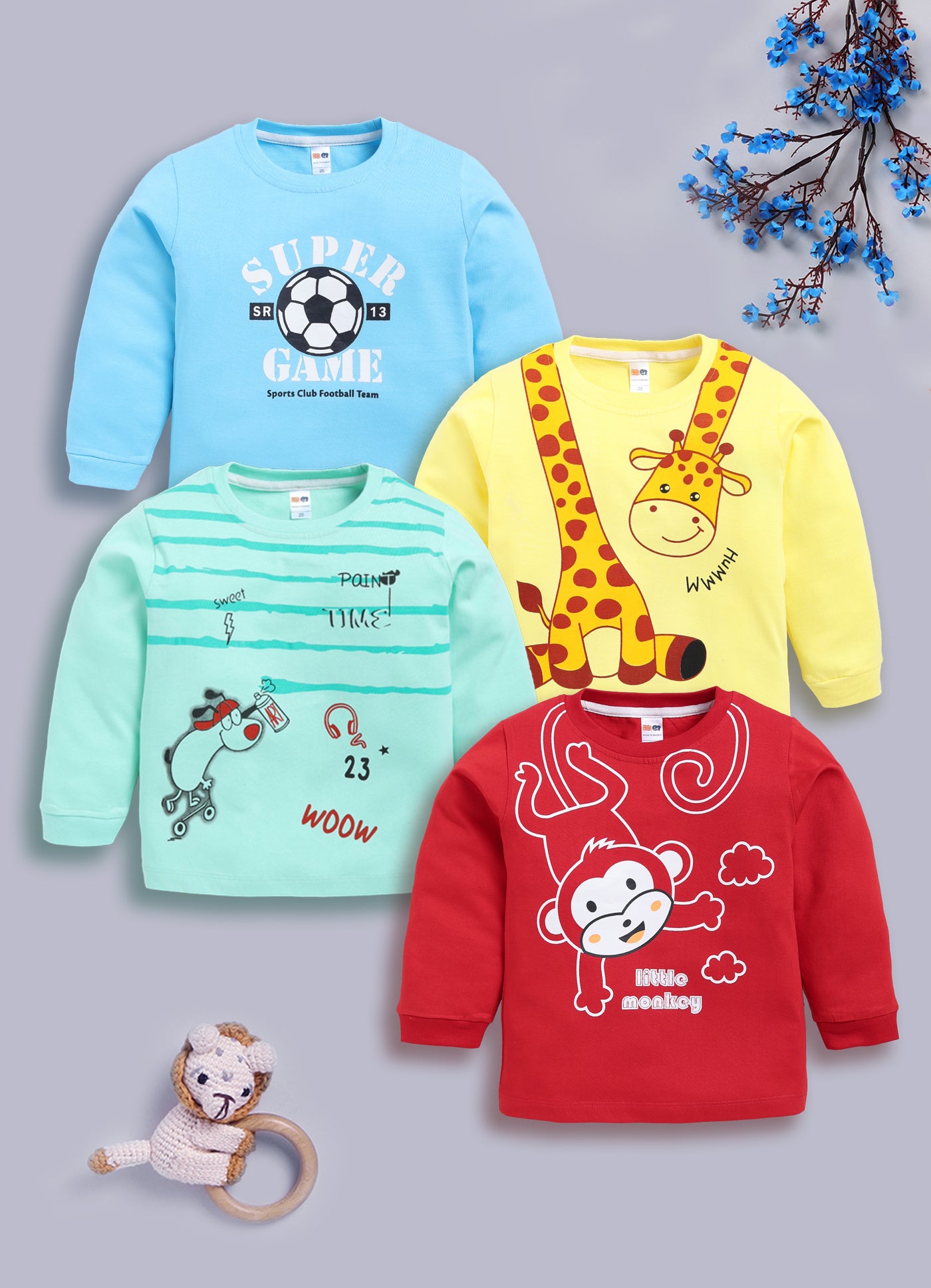 Boys Graphic Print Pure Cotton Regular T Shirt  (Multicolor, Pack of 4)