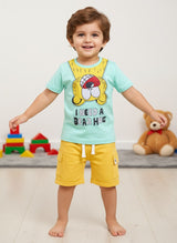 Baby Boys Casual T-shirt Shorts  (Green and Yellow)