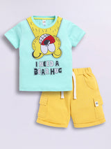 Baby Boys Casual T-shirt Shorts  (Green and Yellow)
