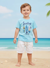 Baby Boys Casual T-shirt Shorts  (Sky and White)