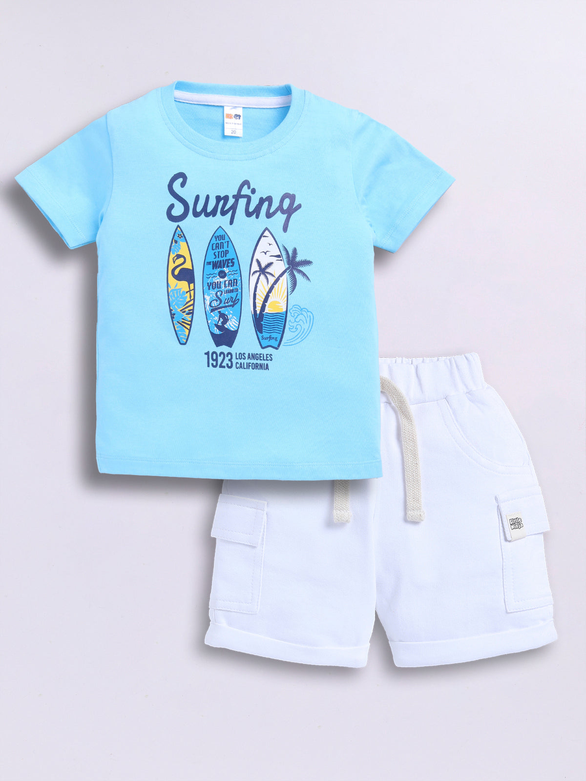 Baby Boys Casual T-shirt Shorts  (Sky and White)