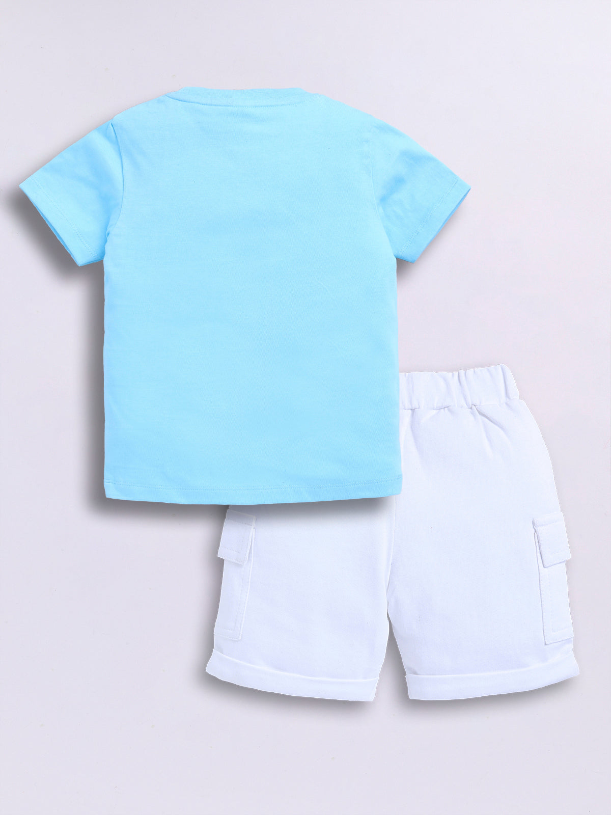 Baby Boys Casual T-shirt Shorts  (Sky and White)