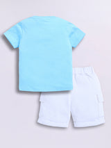 Baby Boys Casual T-shirt Shorts  (Sky and White)