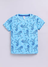 Baby Boys Cartoon Pure Cotton Regular T Shirt  (Light Blue, Pack of 1)