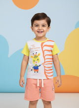 Baby Boys Casual T-shirt Shorts  (Cream and Peach)