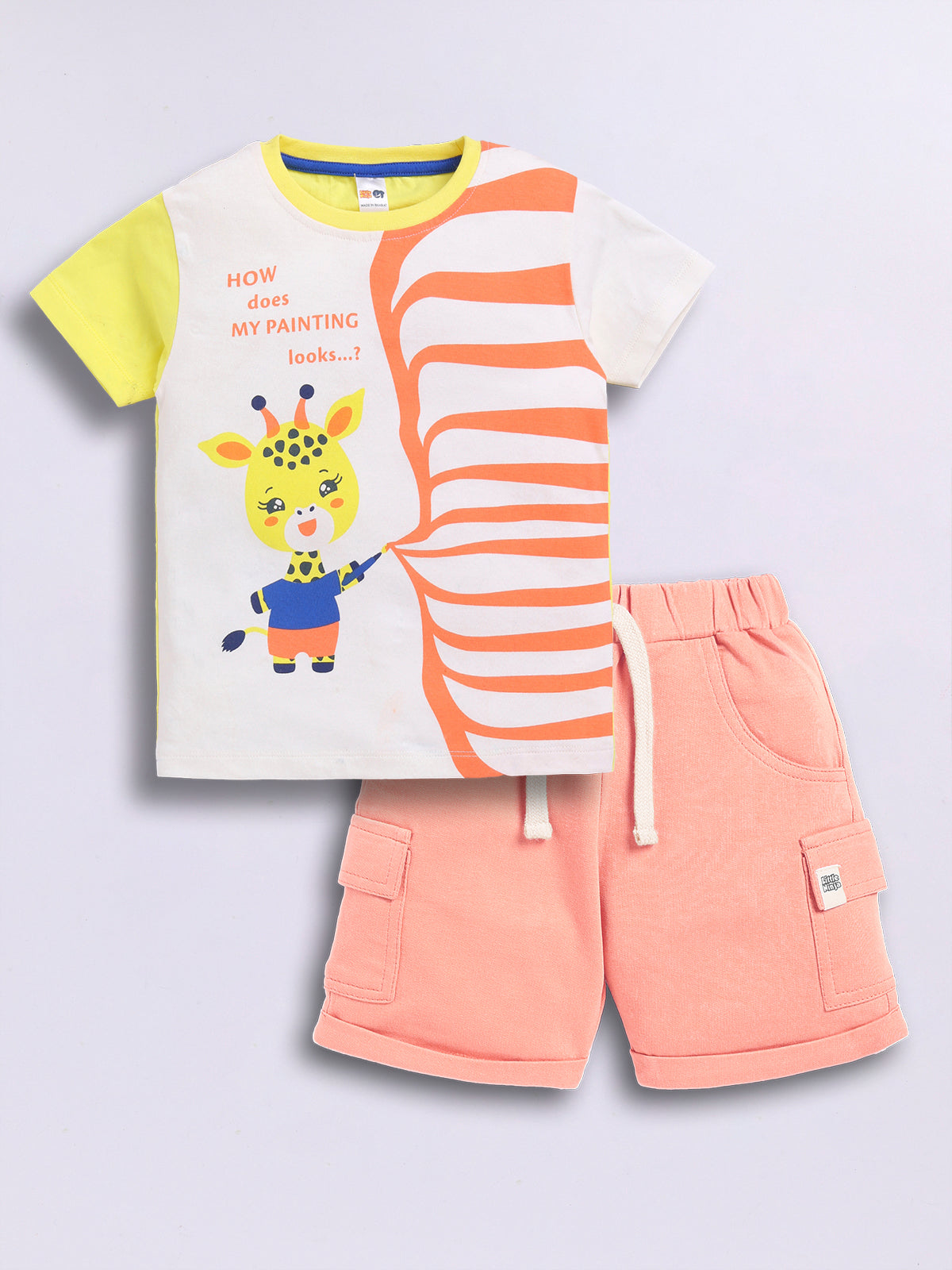Baby Boys Casual T-shirt Shorts  (Cream and Peach)