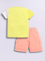 Baby Boys Casual T-shirt Shorts  (Cream and Peach)
