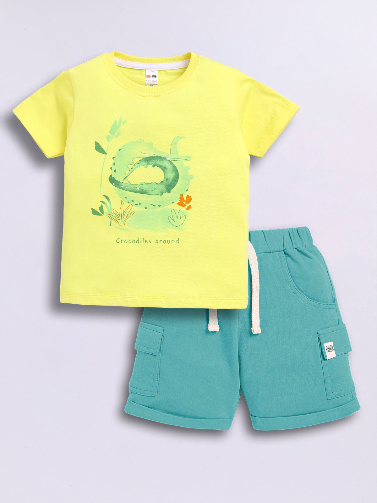 Baby Boys Casual T-shirt Shorts  (Yellow and Green)