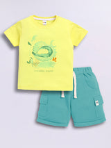 Baby Boys Casual T-shirt Shorts  (Yellow and Green)