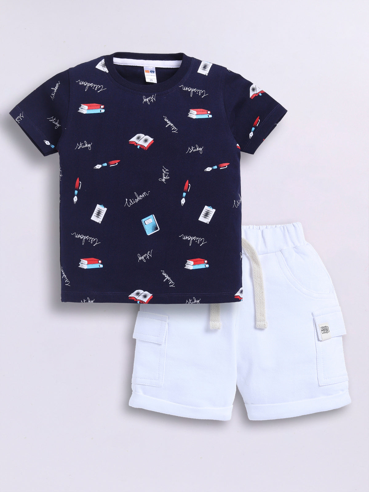 Baby Boys Casual T-shirt Shorts  (Navy and White)