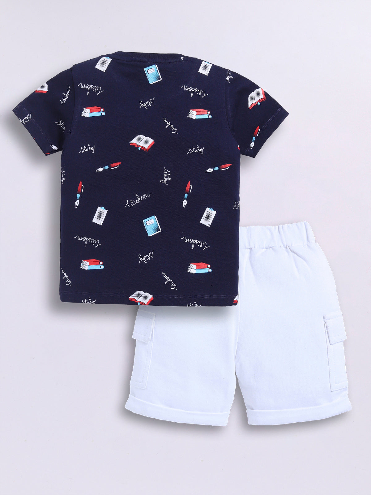 Baby Boys Casual T-shirt Shorts  (Navy and White)