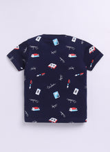 Baby Boys Casual T-shirt Shorts  (Navy and White)