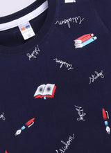 Baby Boys Casual T-shirt Shorts  (Navy and White)