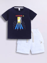 Baby Boys Casual T-shirt Shorts  (Navy and White )