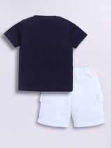 Baby Boys Casual T-shirt Shorts  (Navy and White )