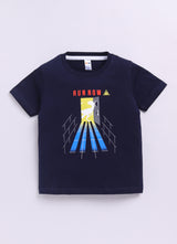 Baby Boys Casual T-shirt Shorts  (Navy and White )