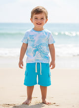 Baby Boys Casual T-shirt Shorts  (White and Blue)