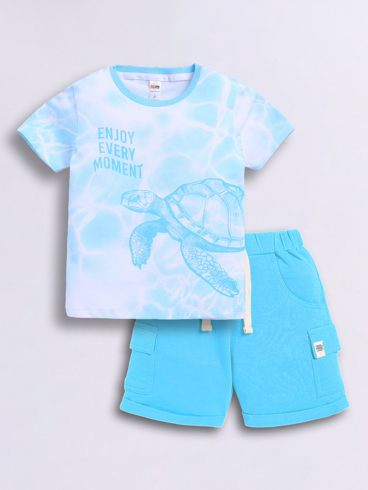 Baby Boys Casual T-shirt Shorts  (White and Blue)