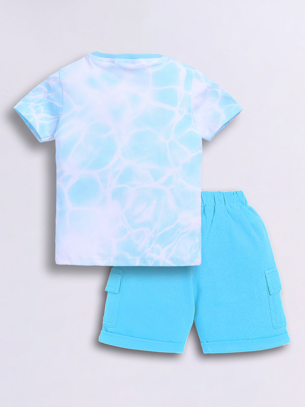 Baby Boys Casual T-shirt Shorts  (White and Blue)