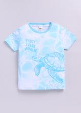 Baby Boys Casual T-shirt Shorts  (White and Blue)