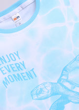 Baby Boys Casual T-shirt Shorts  (White and Blue)