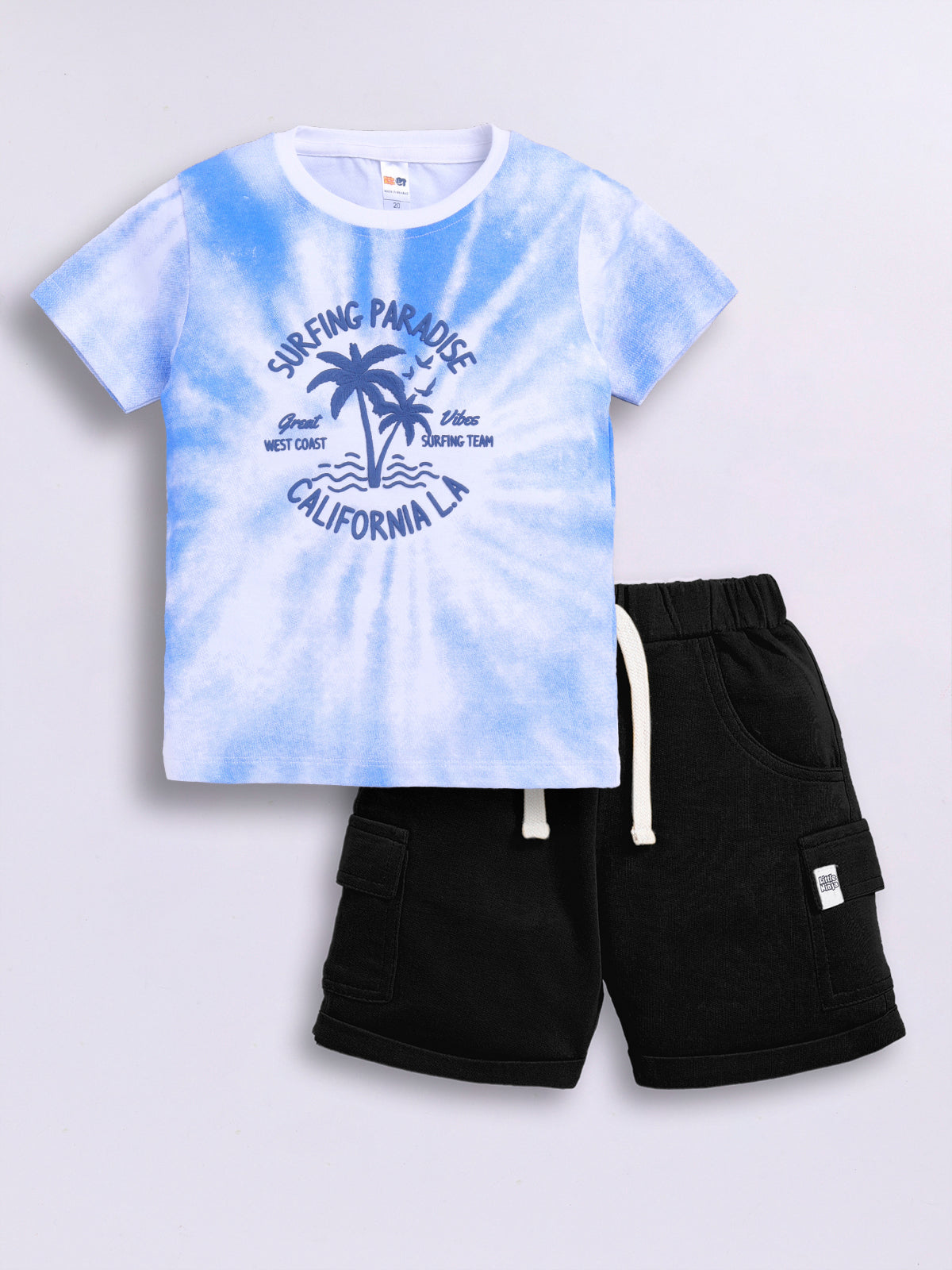 Baby Boys Casual T-shirt Shorts  (Blue and Black)