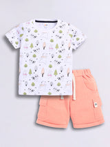 Baby Boys Casual T-shirt Shorts  (White and Peach)