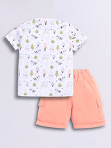Baby Boys Casual T-shirt Shorts  (White and Peach)