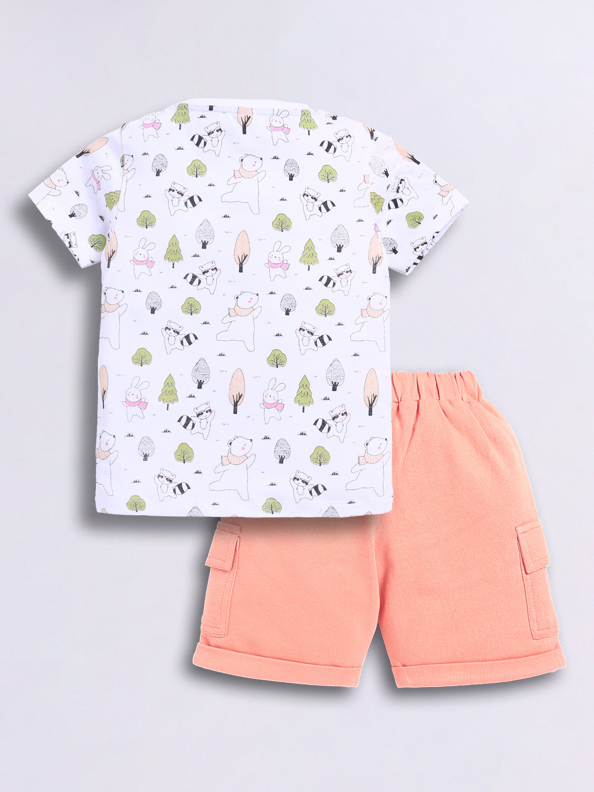 Baby Boys Casual T-shirt Shorts  (White and Peach)