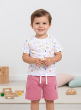 Baby Boys Casual T-shirt Shorts  (White and Pink)