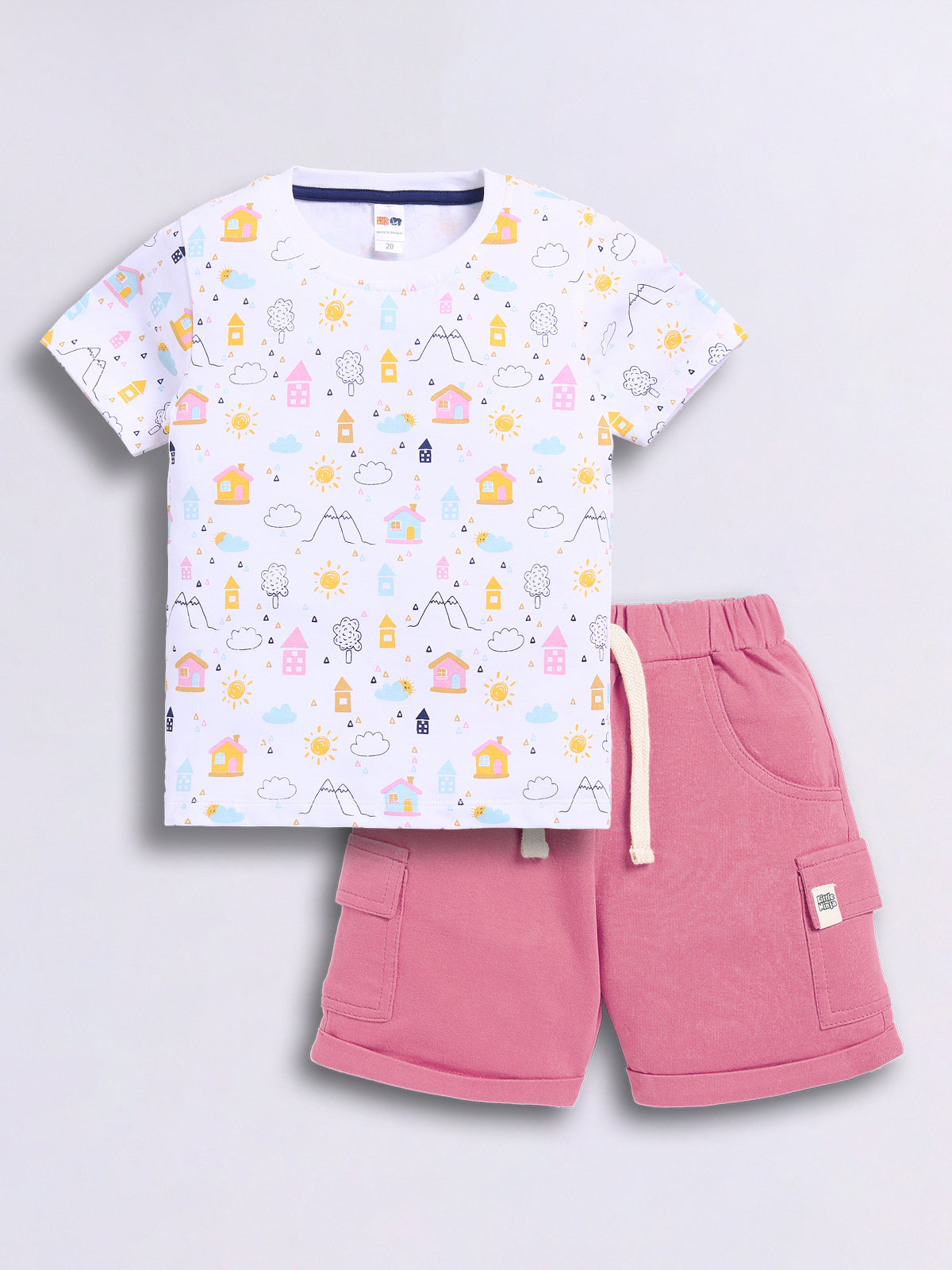 Baby Boys Casual T-shirt Shorts  (White and Pink)
