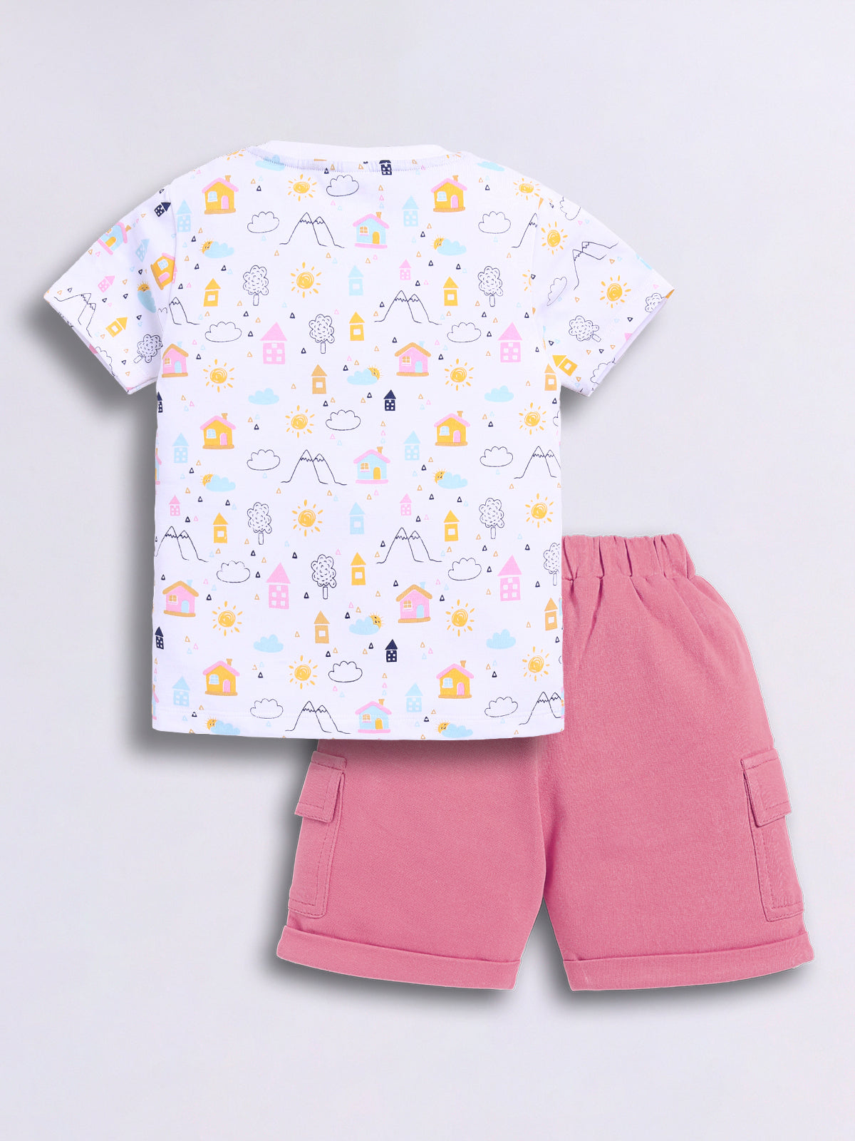 Baby Boys Casual T-shirt Shorts  (White and Pink)