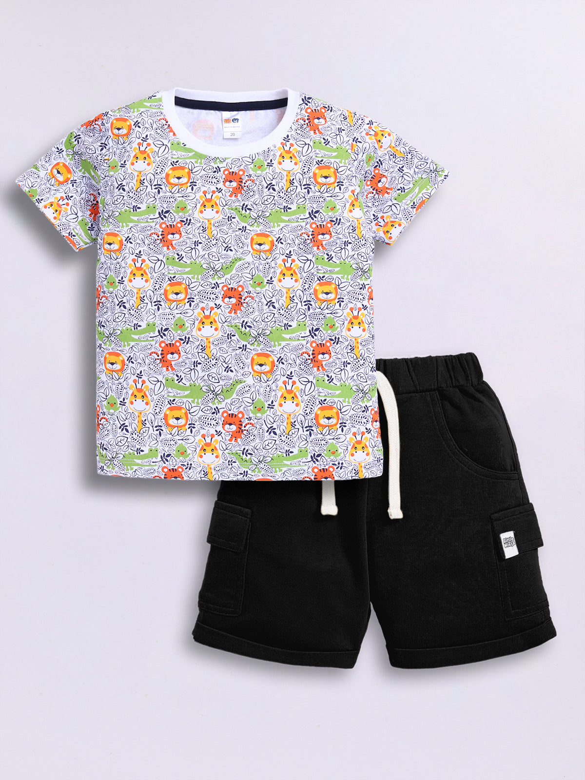 Baby Boys Casual T-shirt Shorts  (White and Black)