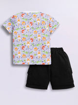 Baby Boys Casual T-shirt Shorts  (White and Black)