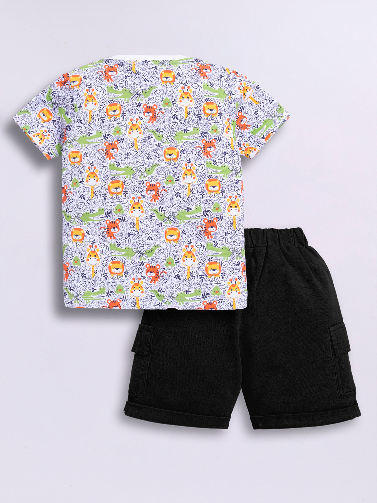 Baby Boys Casual T-shirt Shorts  (White and Black)