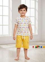 Baby Boys Casual T-shirt Shorts  (White and Yellow)