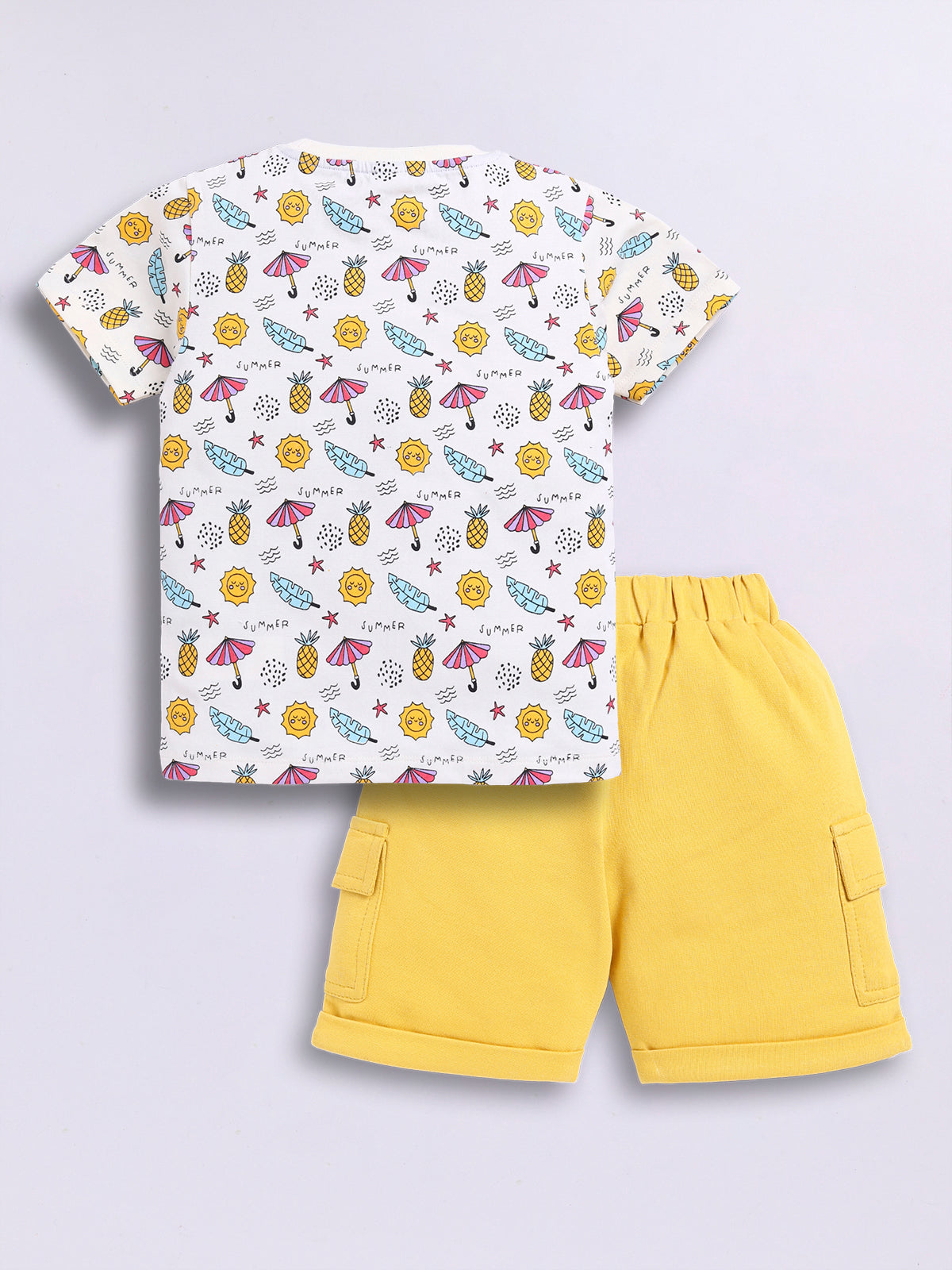 Baby Boys Casual T-shirt Shorts  (White and Yellow)